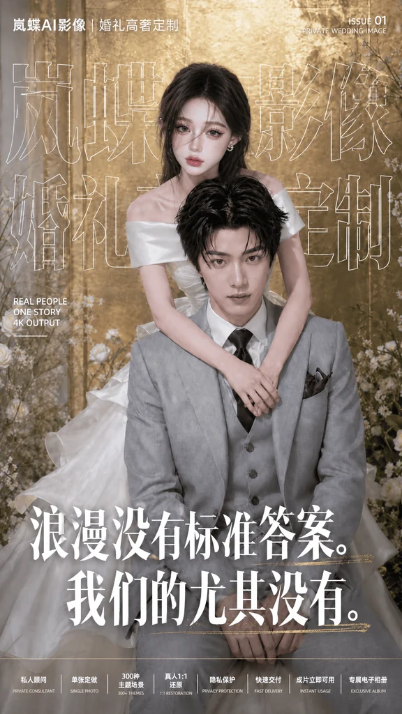 岚蝶AI影像婚礼高奢定制封面:浪漫没有标准答案。我们的尤其没有。